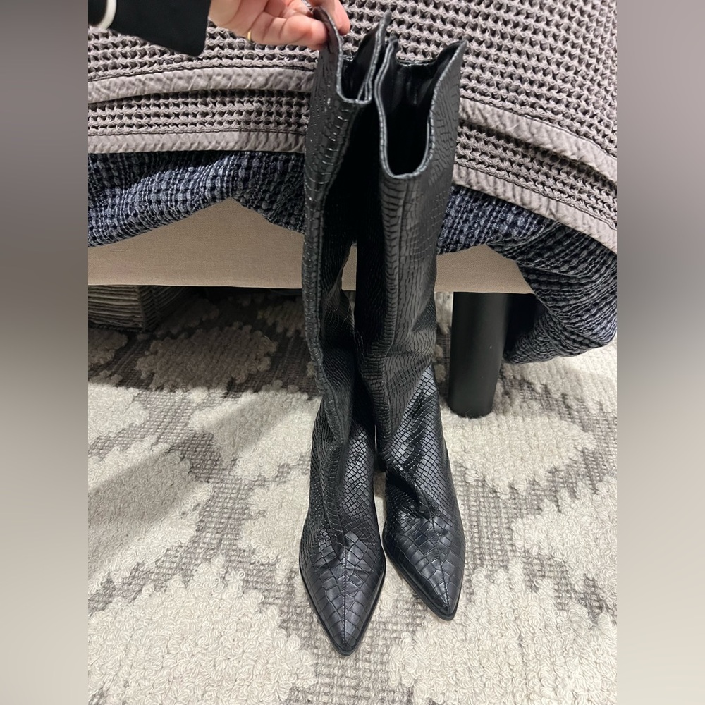 Schutz Maryana Knee High Boots in Black Crocodile